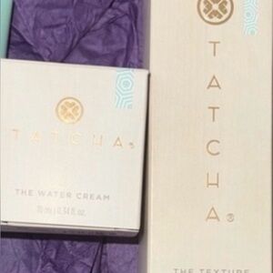 Tatcha Skincare Set. water cream, matcha cleanse, texture tonic, silk sunscreen.